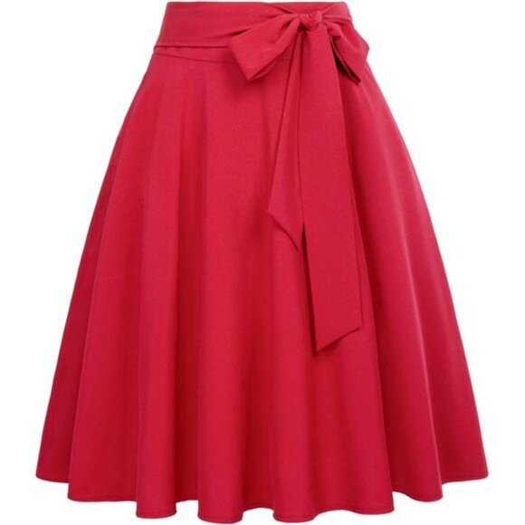Women's High Waist A-Line Skirt Red - Picture 1 of 6